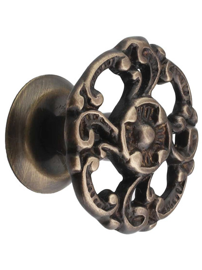 Rococo Style Cabinet Knob in Antique-By-Hand - 1 1/2 inch Diameter.
