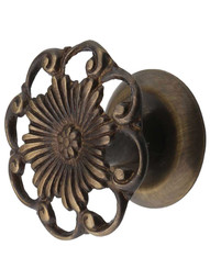 Cast-Brass Ornate Cabinet Knob in Antique-By-Hand - 1 3/8" Diameter