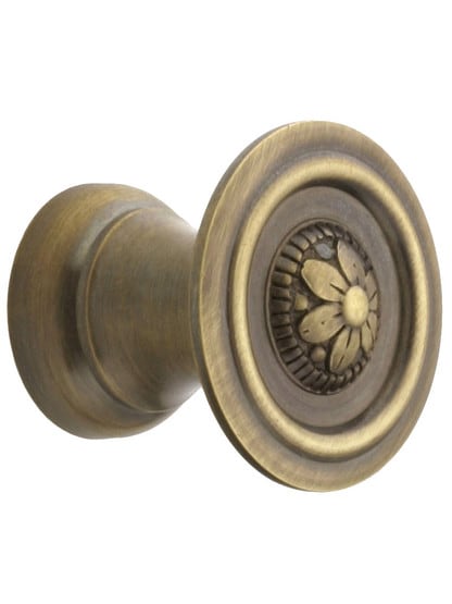 Small Flower Design Cabinet Knob in Antique-By-Hand - 1 inch Diameter