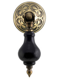 3" Ebonized Wood Tear Drop Pull With Eastlake Rosette In Antique-By-Hand Finish