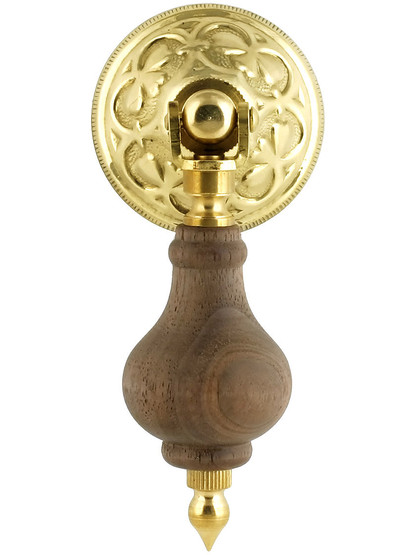 3" Walnut Tear Drop Pull With Eastlake Rosette In Unlacquered Brass Finish
