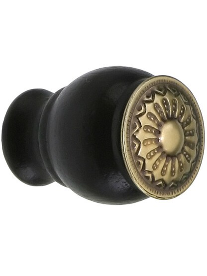 Small Victorian Style Ebonized Wood Knob with Brass Insert in Antique-By-Hand.