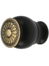 Small Victorian Style Ebonized Wood Knob with Brass Insert in Antique-By-Hand.