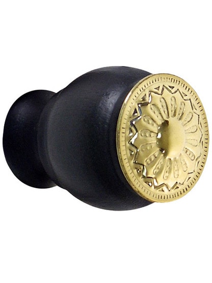 Small Victorian Style Ebonized Wood Knob with Decorative Brass Insert.