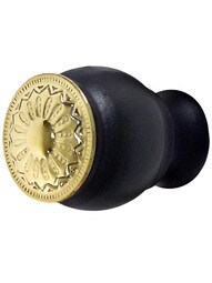 Small Victorian Style Ebonized Wood Knob with Decorative Brass Insert
