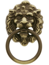 Lion Head Ring Pull In Antique Brass