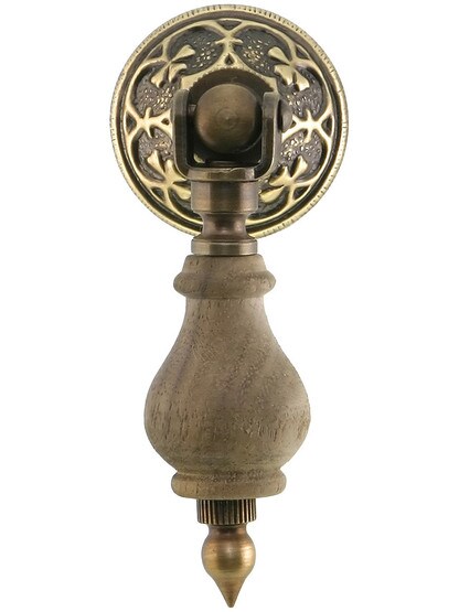 2 3/4 inch Walnut Tear Drop Pull With Eastlake Rosette In Antique-By-Hand Finish