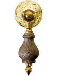 2 3/4" Walnut Tear Drop Pull With Eastlake Rosette In Unlacquered Brass Finish