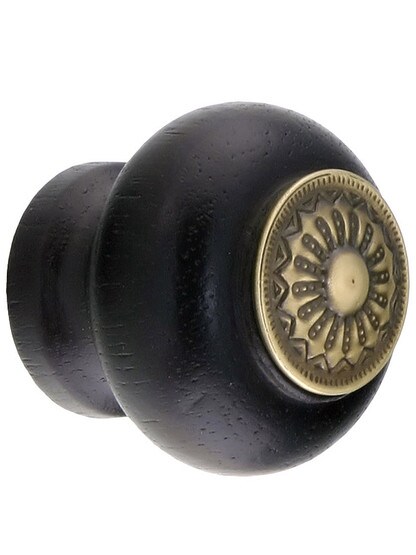 Standard Ebonized Wood Knob with Decorative Brass Insert in Antique-By-Hand Finish.