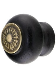 Standard Ebonized Wood Knob with Decorative Brass Insert in Antique-By-Hand