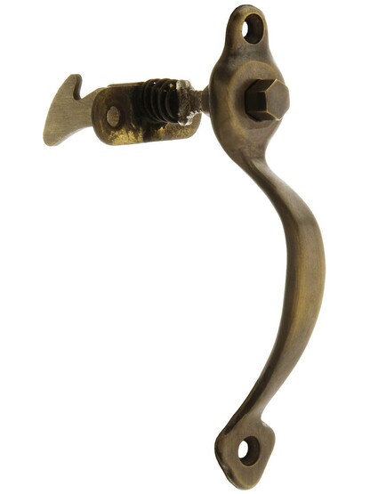 Solid Brass Cabinet Door Handle With Push-Button Catch In Antique-By-Hand Finish