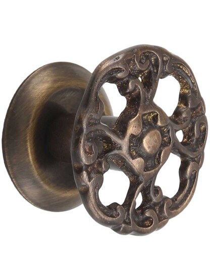 Small Rococo Style Cabinet Knob in Antique-by-Hand - 1 3/16 inch Diameter.