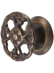 Small Rococo Style Cabinet Knob in Antique-by-Hand - 1 3/16 inch Diameter.