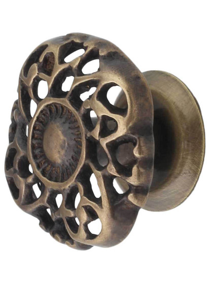 Cast-Brass Ornate Cabinet Knob in Antique-By-Hand - 1 1/2" Diameter
