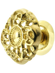 Cast Brass Ornate Cabinet Knob - 1 1/2 inch Diameter.