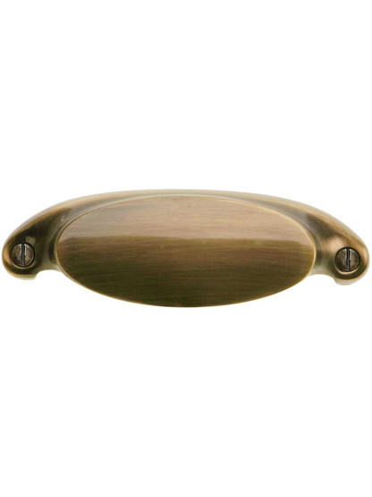 3 5/8" Cast Brass Oval Bin Pull In Antique-By-Hand - 3 1/4" Center-to-Center
