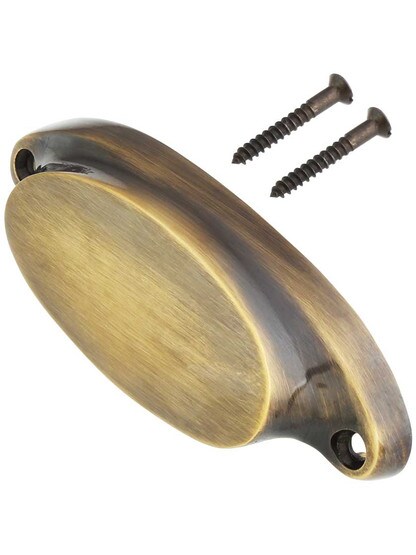 Alternate View 2 of 3 5/8 inch Cast Brass Oval Bin Pull In Antique-By-Hand