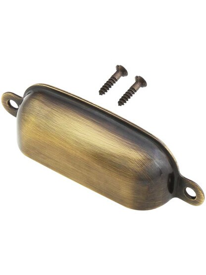 Alternate View 2 of 3 3/4 inch Classic Stamped Brass Bin Pull in Antique-By-Hand Finish