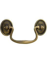 Swan-Neck Solid Brass Bail Pull in Antique-by-Hand - 3-Inch Center-to-Center
