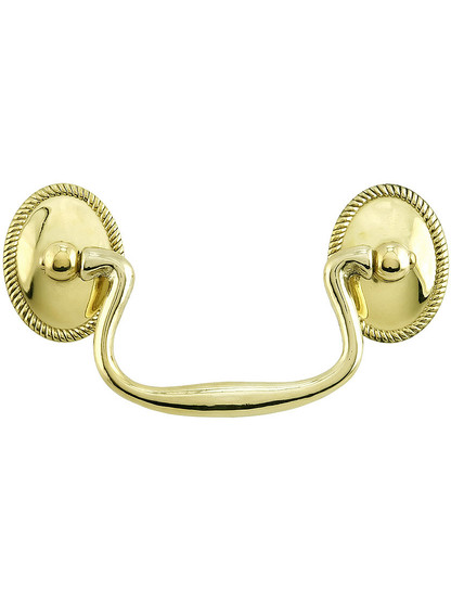 Swan-Neck Brass Bail Pull with Oval Rope Rosettes - 3-Inch Center-to-Center