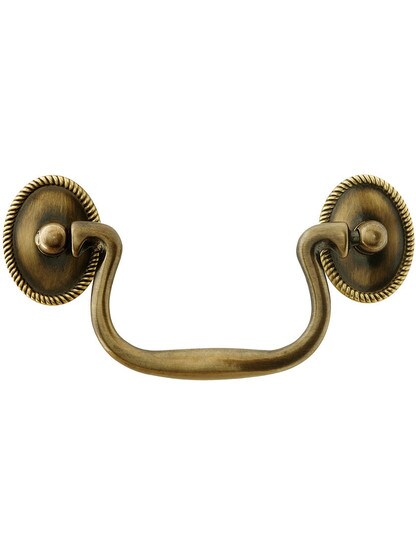 Swan-Neck Solid Brass Bail Pull in Antique-by-Hand - 3 1/2-Inch Center-to-Center.