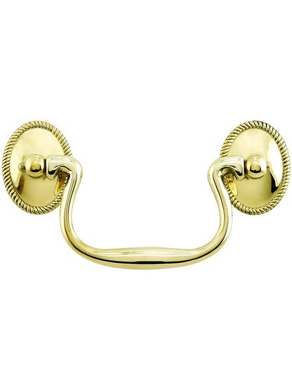 Swan-Neck Brass Bail Pull with Oval Rope Rosettes - 3 1/2-Inch Center-on-Center.