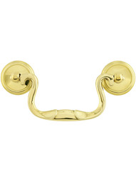 Swan-Neck Brass Banded Bail Pull with Round Rosettes - 3-Inch Center-to-Center.