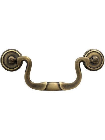 Swan-Neck Brass Banded Bail Pull in Antique-by-Hand - 3 1/2-Inch Center-to-Center.