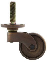 Solid Brass Stem-and-Plate Caster with 1 1/4-Inch Brass Wheel in Antique-By-Hand.