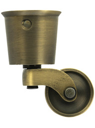 Large Solid Brass Round-Cup Caster with 1 1/4" Brass Wheel in Antique-by-Hand Finish