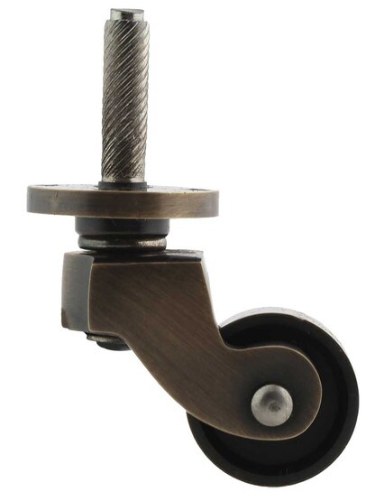 Solid Brass English-Style Caster with 1 inch Brass Wheel in Antique-By-Hand.