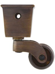 Brass Square-Cup Caster with 1-Inch Brass Wheel in Antique-By-Hand