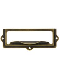 3 1/8 inch Stamped Brass Label Holder and Pull In Antique-By-Hand Finish