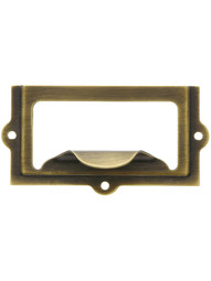 2 5/8 inch Stamped Brass Label Holder and Pull In Antique-By-Hand