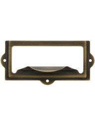 3 1/2" Stamped Brass Label Holder & Pull in Antique-By-Hand