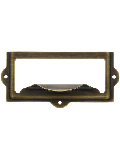 3 1/2 inch Stamped Brass Label Holder and Pull in Antique-By-Hand