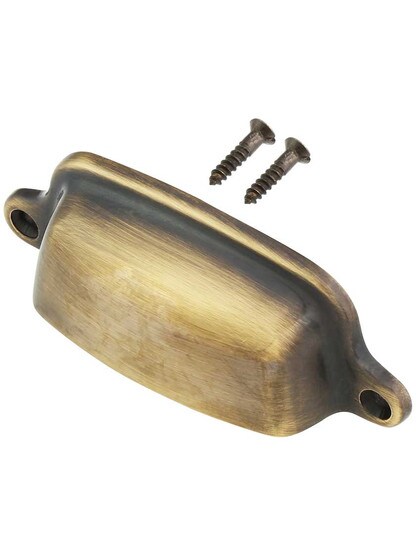Alternate View 2 of 3 3/16 inch Tapered Brass Bin Pull in Antique-By-Hand Finish