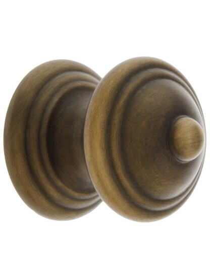 Traditional Brass Cabinet Knob in Antique-By-Hand - 1 inch Diameter.
