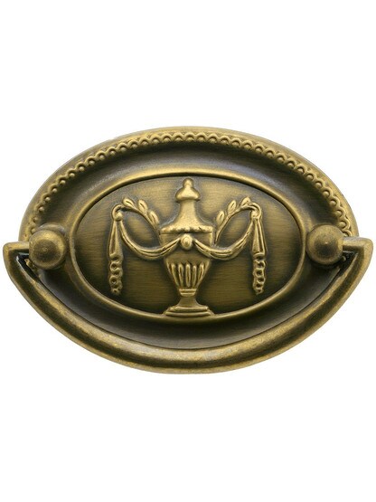 Medium Neoclassical Double Post Pull in Antique-by-Hand - 2 1/2 inch Center-to-Center.