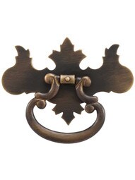 Large Chippendale Single-Post Brass Pull in Antique-by-Hand - 3 inch Width.