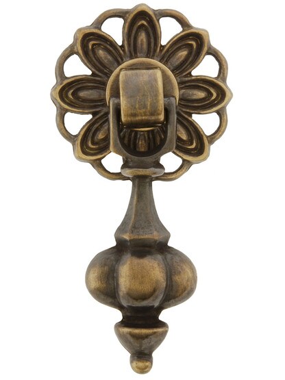 Small William and Mary Pendant Pull With Floral Back Plate in Antique-By-Hand Finish