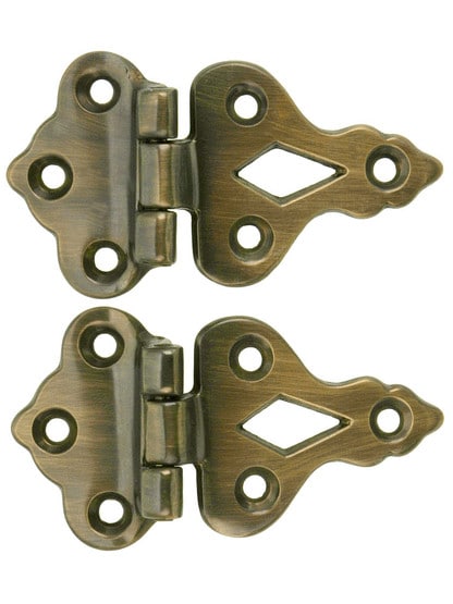 Pair Of Solid Cast Brass 3/8 inch Offset Hinges in Antique-By-Hand Finish.