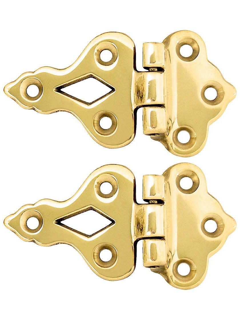 Details about   2 Antique Nickel over Brass icebox Offset Hinges Vintage 