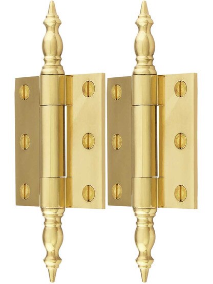 Alternate View of Pair of Solid Brass Steeple Tip Cabinet or Wardrobe Hinges - 2 1/4 inch X 2 1/8 inch.