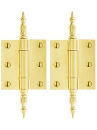 Pair of Solid Brass Steeple Tip Cabinet or Wardrobe Hinges - 2 1/4" X 2 1/8"