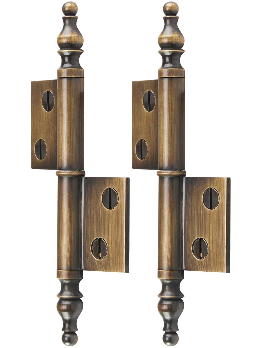 Alternate View of Pair of Solid Brass Left-Hand Flag Hinges in Antique-By-Hand - 2 1/2 inch x 1 3/4 inch.