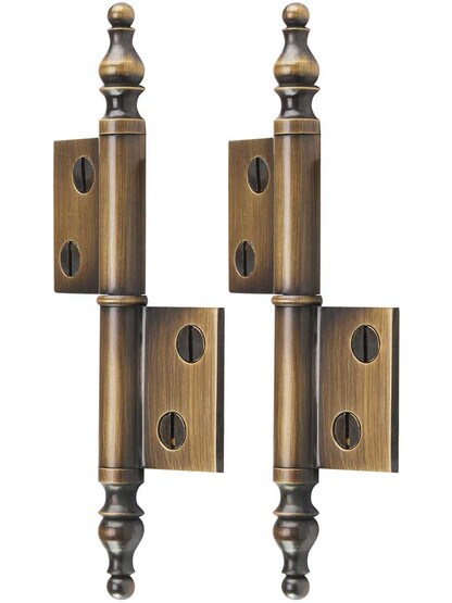 Alternate View of Pair of Solid Brass Left-Hand Flag Hinges in Antique-By-Hand - 2 1/2 inch x 1 3/4 inch.