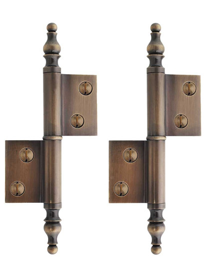 Pair of Solid Brass Right-Hand Flag Hinges in Antique-By-Hand - 2 1/2 inch x 1 3/4 inch.