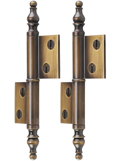 Alternate View of Pair of Solid Brass Right-Hand Flag Hinges in Antique-By-Hand - 2 1/2 inch x 1 3/4 inch.