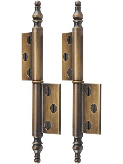 Alternate View of Pair of Solid Brass Left-Hand Flag Hinges in Antique-By-Hand - 3 1/4 inch x 1 3/4 inch.